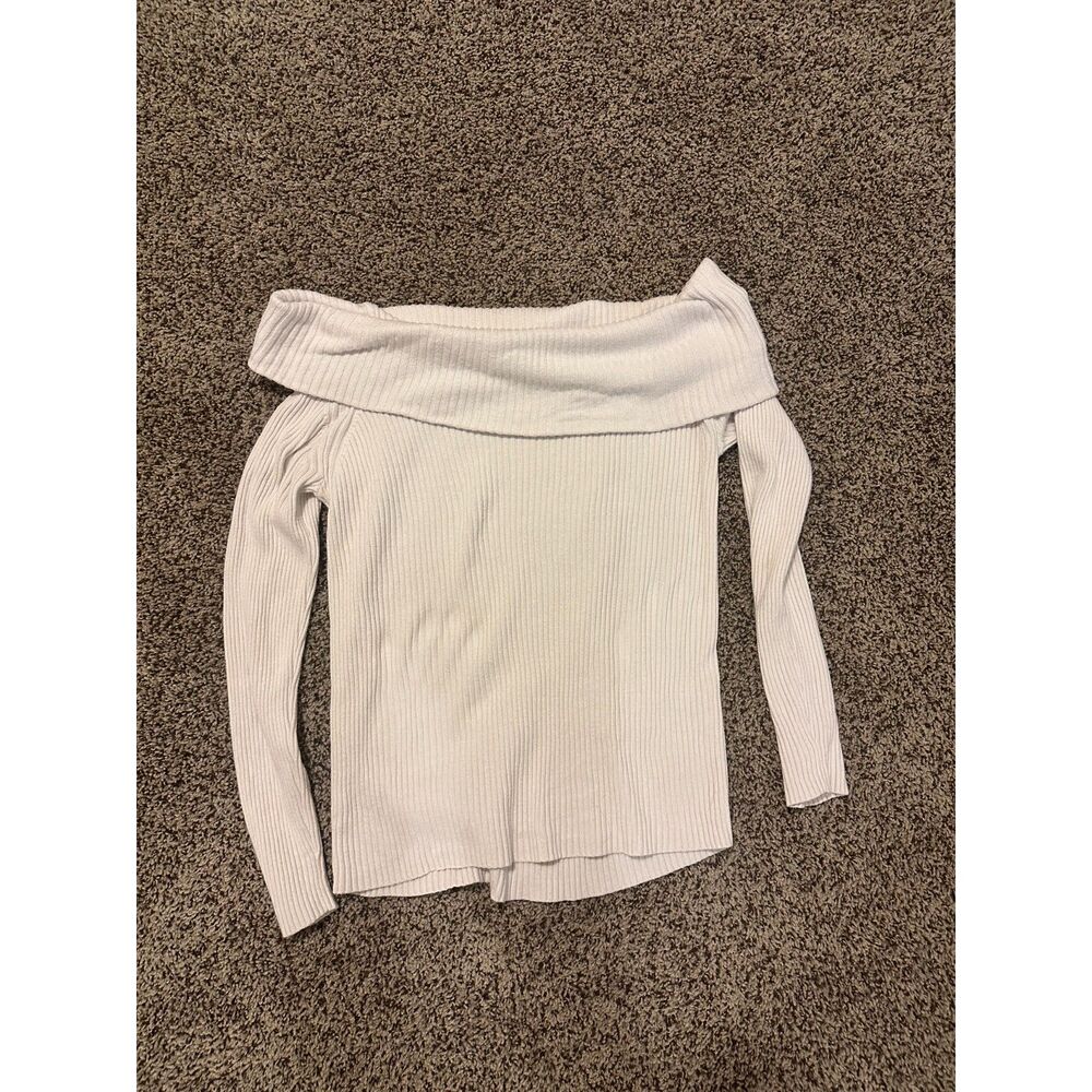 Banana Republic Off-The-Shoulder Ribbed Knit Sweater Cream XS
